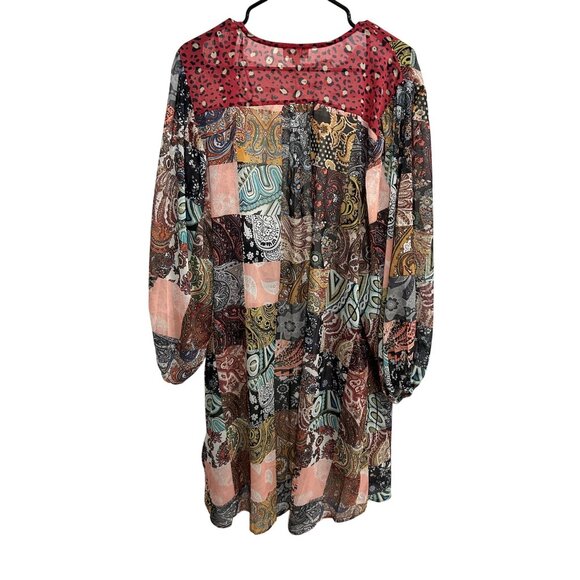 Umgee Womens Patchwork Sheer Open Front Kimono Cardigan With Leopard Print Trim - Picture 2 of 9